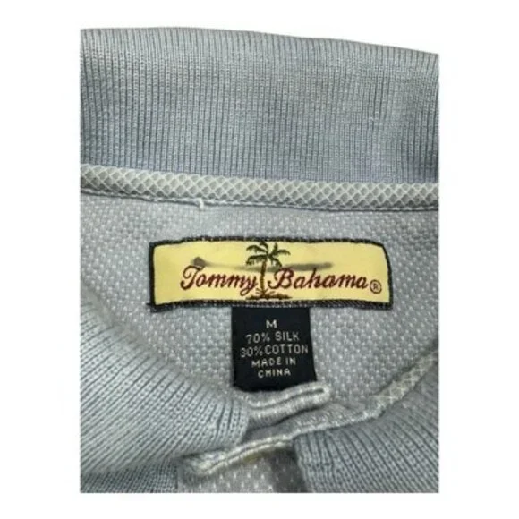 Tommy Bahama Polo Shirt Men M Silk Cotton Blue TB Logo Golf Resort Tee Classic - Picture 2 of 15